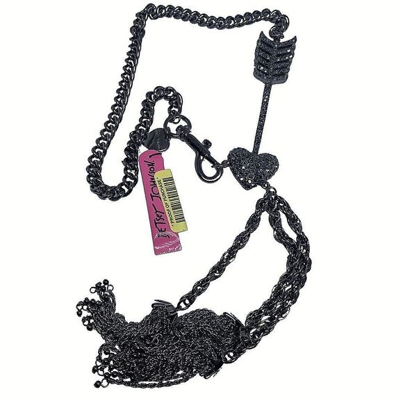 Betsey Johnson Icy Crystal Heart Cupid Arrow Long Chain Necklace 20" Layered - Picture 3 of 11